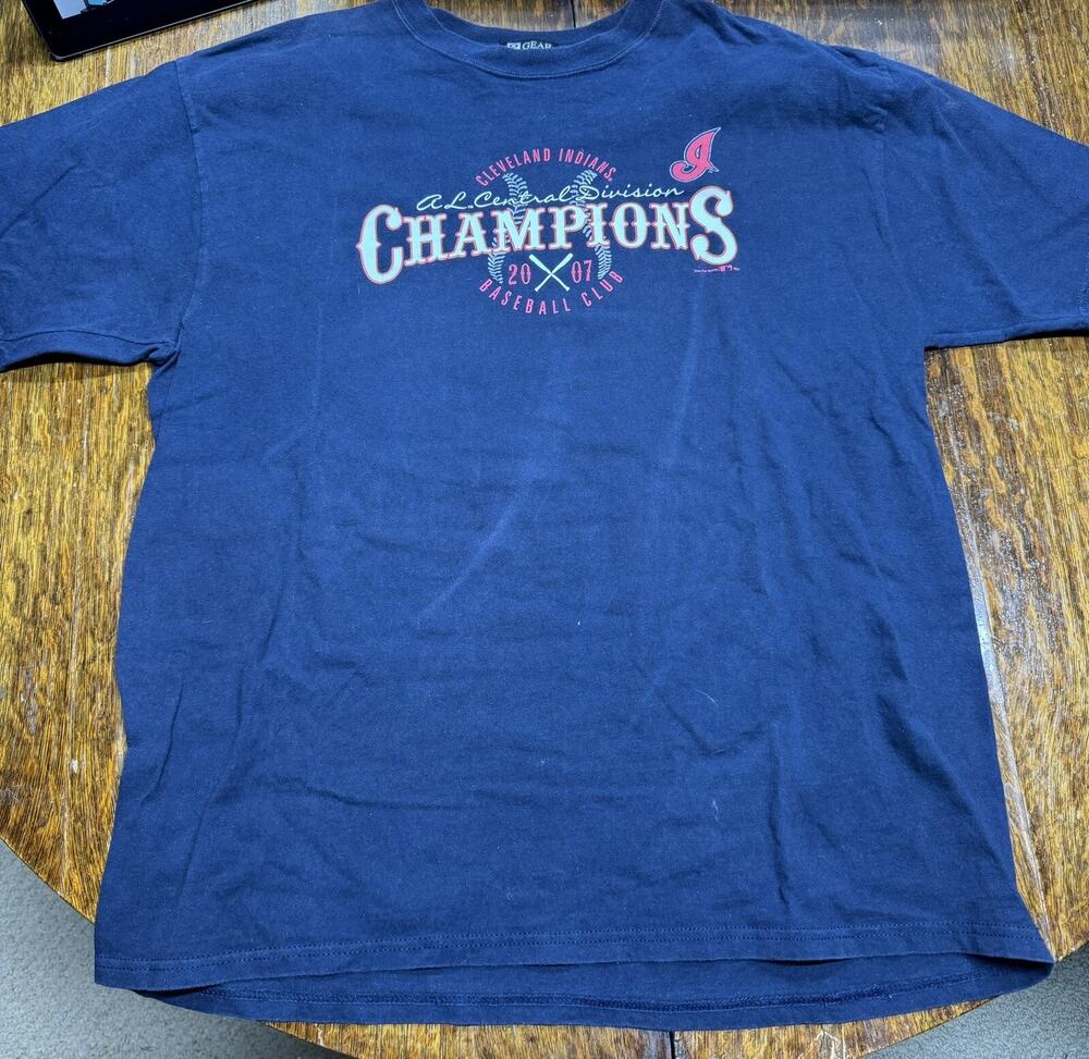 Cleveland Indians 2007 AL Central Champs Vintage T Shirt L Large Chief Wahoo XL